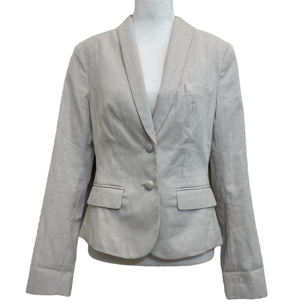 Express White & Gray Twill Striped Stretch Preppy Boyfriend Blazer